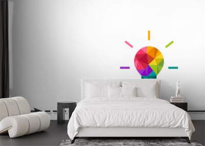 Colorful light bulb as creative idea concept. Abstract lightbulb made in low poly design and with multiple colors. Blank space, copy space, isolated on white background. Wall mural