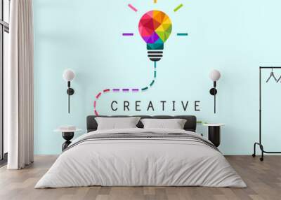 creative idea concept with dotted line and colorful lightbulb Wall mural