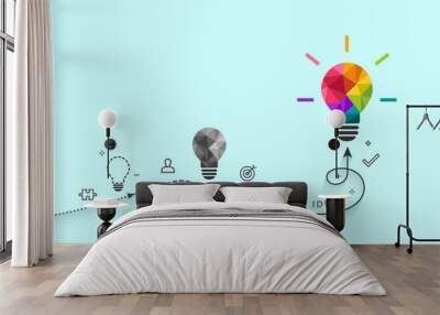 Creative ideas and development concept with colorful low poly light bulb Wall mural