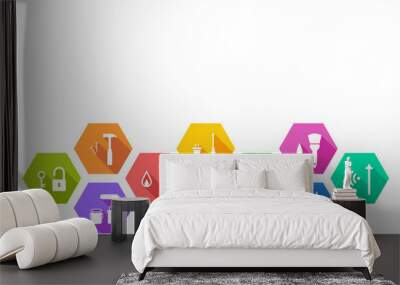 facility and facilities management, maintenance, repair, renovation concept with work tool icon set  Wall mural