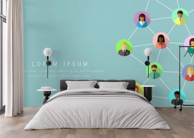 networking concept with diverse people in colorful flat design. social and business network banner b Wall mural