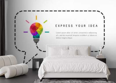 Text frame template with low poly lightbulb and speech bubble as creative idea concept Wall mural