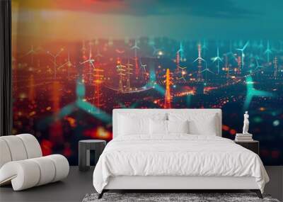 Technology concept, urban power grid illustration, wind energy, electrical energy Wall mural