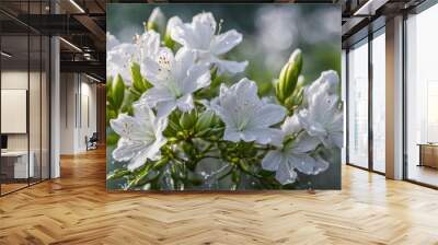 illustration of a beautiful white azaleas flower in the morning view Wall mural