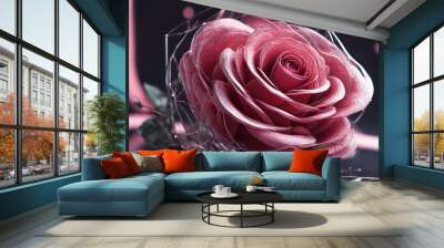 illustration of a pink rose flower, futuristic view of a pink rose flower, pink rose technology view Wall mural