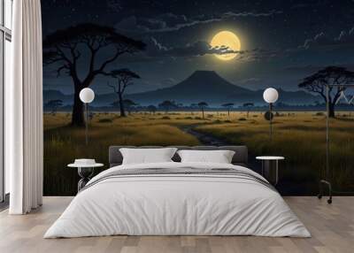 realistic illustration of a beautiful savannah scene Wall mural