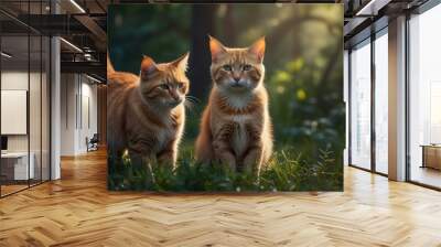 two orange tabby cats. The cats are facing each other, their eyes locked in a tender gaze. Wall mural