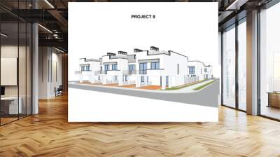 Detailed architectural two story townhouse blueprints and drawings. Vector illustration Wall mural