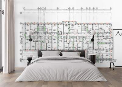 Multistory building detailed architectural technical drawing, vector blueprint floorplan layout Wall mural