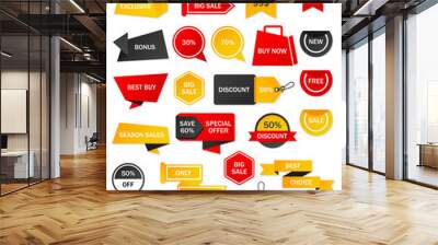 Vector stickers, price tag, banner, label. Coupon sale, offers and promotions vector template. Wall mural