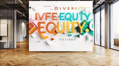 An innovative and creative typographic design featuring the words DIVERSITY EQUITY Inclusion in bold, sans-serif typeface Wall mural