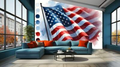 USA Flag, US colors, stars and stripes abstract grunge design. Independence Day background. Corporate concept American flag. Generative AI Wall mural