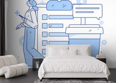 Invite friends to conduct questionnaire survey flat vector concept operation hand drawn illustration
 Wall mural