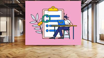 Invite friends to conduct questionnaire survey flat vector concept operation hand drawn illustration
 Wall mural