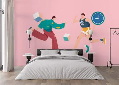 People exercising healthy running vector internet operation illustration
 Wall mural