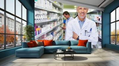 Ive carved a career in healthcare. Portrait of a confident mature pharmacist working in a pharmacy. Wall mural