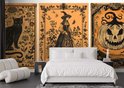 Collection of vintage background halloween Wall mural