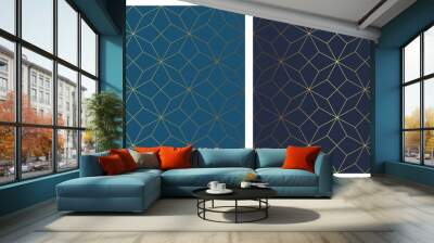 Golden vector seamless star pattern on blue background Wall mural