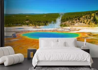 Yellowstone National Park.  Grand Prismatic Spring, Jackson Hole, Wyoming, USA.  Clear view from above. Wall mural