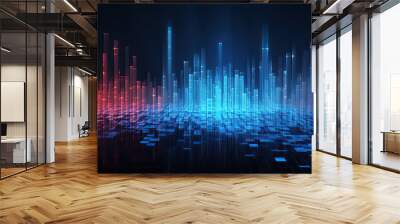 Ups and downs in high tech data energy grids with red and blue graphic Wall mural