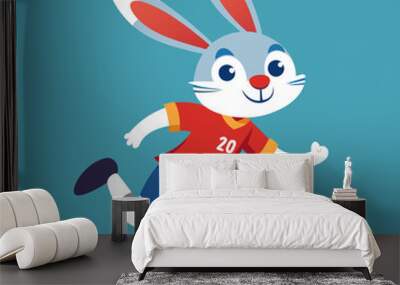 cartoon animal illustration of bunny rabbit soccer football Wall mural