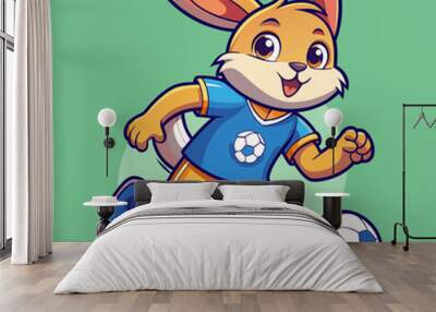 cartoon animal illustration of bunny rabbit soccer football Wall mural