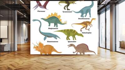 Set of color flat extinct dinosaurs color flat icons for web and mobile design Wall mural