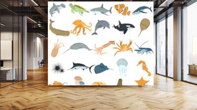 Set of sea animals color flat icons for web and mobile design Wall mural