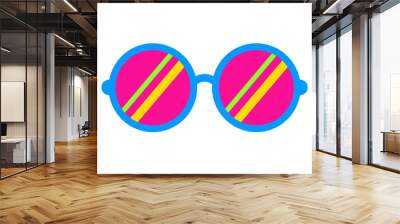 Retro glasses. Round retro glasses in 60-70s style. Party sunglasses in flat style. Festive funny accessories. Psychedelic vector glasses isolated on white background Wall mural