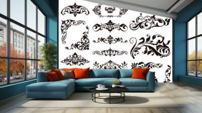 Ornamental design lace borders and corners Vector set art deco floral ornaments elements Wall mural