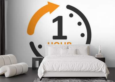 1 hour clock icon in flat style. Timer countdown vector illustration on isolated background. Time measure sign business concept. Wall mural