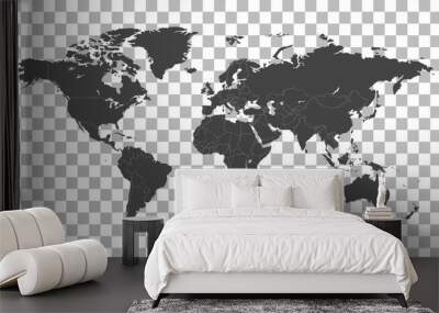 Blank black world map on isolated background. World map vector template for website, infographics, design. Flat earth world map illustration Wall mural