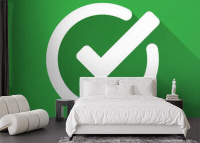 Check mark icon in flat style. Ok, accept vector illustration with long shadow. Tick business concept. Wall mural