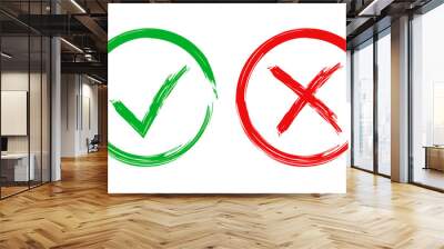 Check marks tick and cross icon. Vector illustration on white background. Business concept yes and no checkmark pictogram. Wall mural