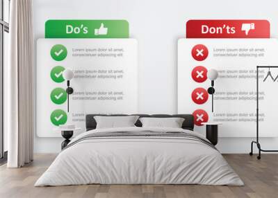 Do and dont icon in flat style. Dos and Don'ts vector illustration on isolated background. Pros and Cons sign business concept. Wall mural