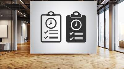 Document witch clock icon in flat style. Checklist survey vector illustration on white isolated background. Fast service business concept. Wall mural