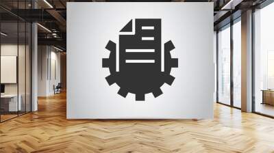 Document with gear icon in flat style. Big data processing vector illustration on white isolated background. Paper sheet software solution business concept. Wall mural