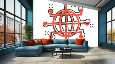 Global network icon in comic style. Cyber world vector cartoon illustration on white isolated background. Earth business concept splash effect. Wall mural