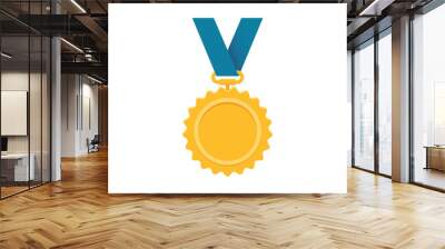 Gold medal icon in flat style. Trophy award vector illustration on isolated background. Winner sign business concept. Wall mural