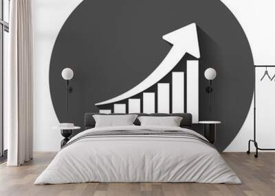 Growth chart icon. Grow diagram flat vector illustration. Business concept on black round background with long shadow. Wall mural