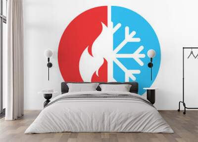 Hot and cold icon in flat style. Snowflake and flame vector illustration on isolated background. Temperature sign business concept. Wall mural