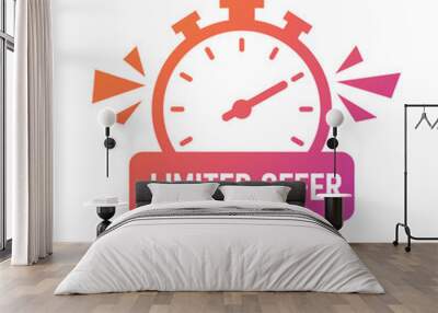 Limited offer icon in flat style. Promo label with alarm clock vector illustration on isolated background. Last minute chance sign business concept. Wall mural