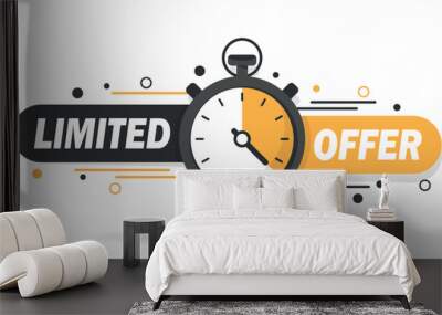 Limited offer icon in flat style. Promo label with alarm clock vector illustration on isolated background. Sale promotion sign business concept. Wall mural