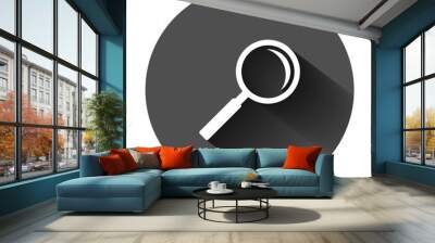 Loupe sign icon in flat style. Magnifier vector illustration on black round background with long shadow. Search business concept. Wall mural