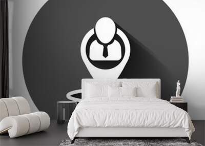 Placement icon in flat style. People pin vector illustration on black round background with long shadow. Navigation business concept. Wall mural