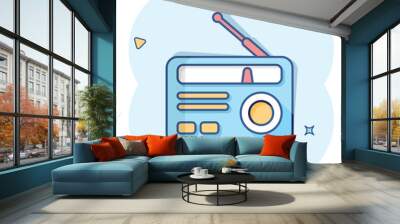 Radio icon in comic style. Fm broadcast cartoon vector illustration on white isolated background. Radiocast splash effect business concept. Wall mural