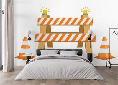 Stop traffic road barrier icon in flat style. Roadwork vector illustration on isolated background. Safety barricade sign business concept. Wall mural