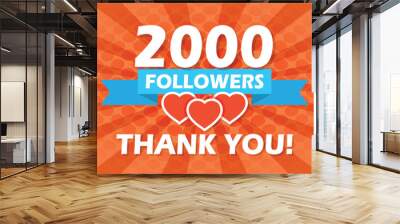 Thank you 2000 followers icon in flat style. Subscription amount vector illustration on isolated background. 2k follower sign business concept. Wall mural