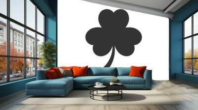 Three leaf clover icon in flat style. St Patricks Day vector illustration on white isolated background. Flower shape business concept. Wall mural