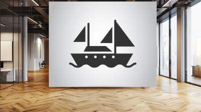 Tourism ship icon in flat style. Fishing boat vector illustration on white isolated background. Tanker destination business concept. Wall mural